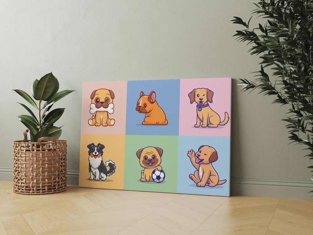 Cute Dogs Colorful Pet Abstract Paints Unframed Canvas Print Australian Wall Art