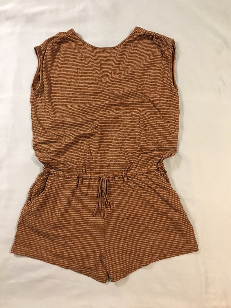 Prana Romper Womens Medium Brown Black Striped Pockets