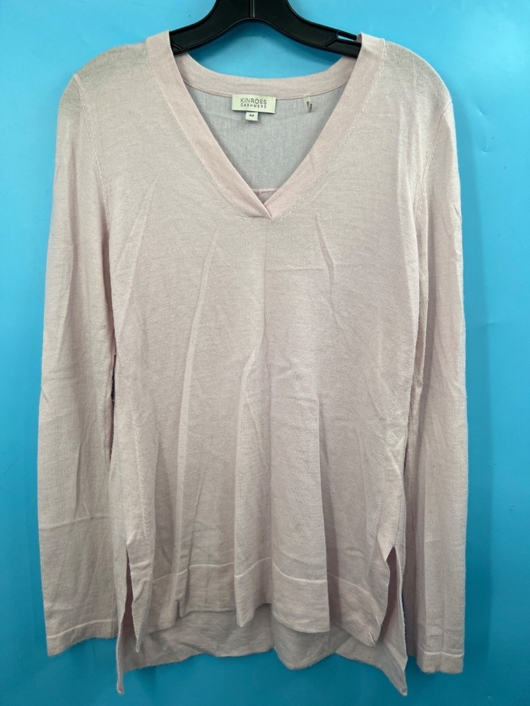 Women's KINROSS Soft Pink 100% Cashmere Long Sleeve Top Sz M