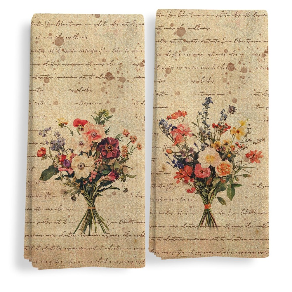 Vintage Floral Kitchen Towels Set of 2, Floral Hand Towels for Bathroom, Retr...