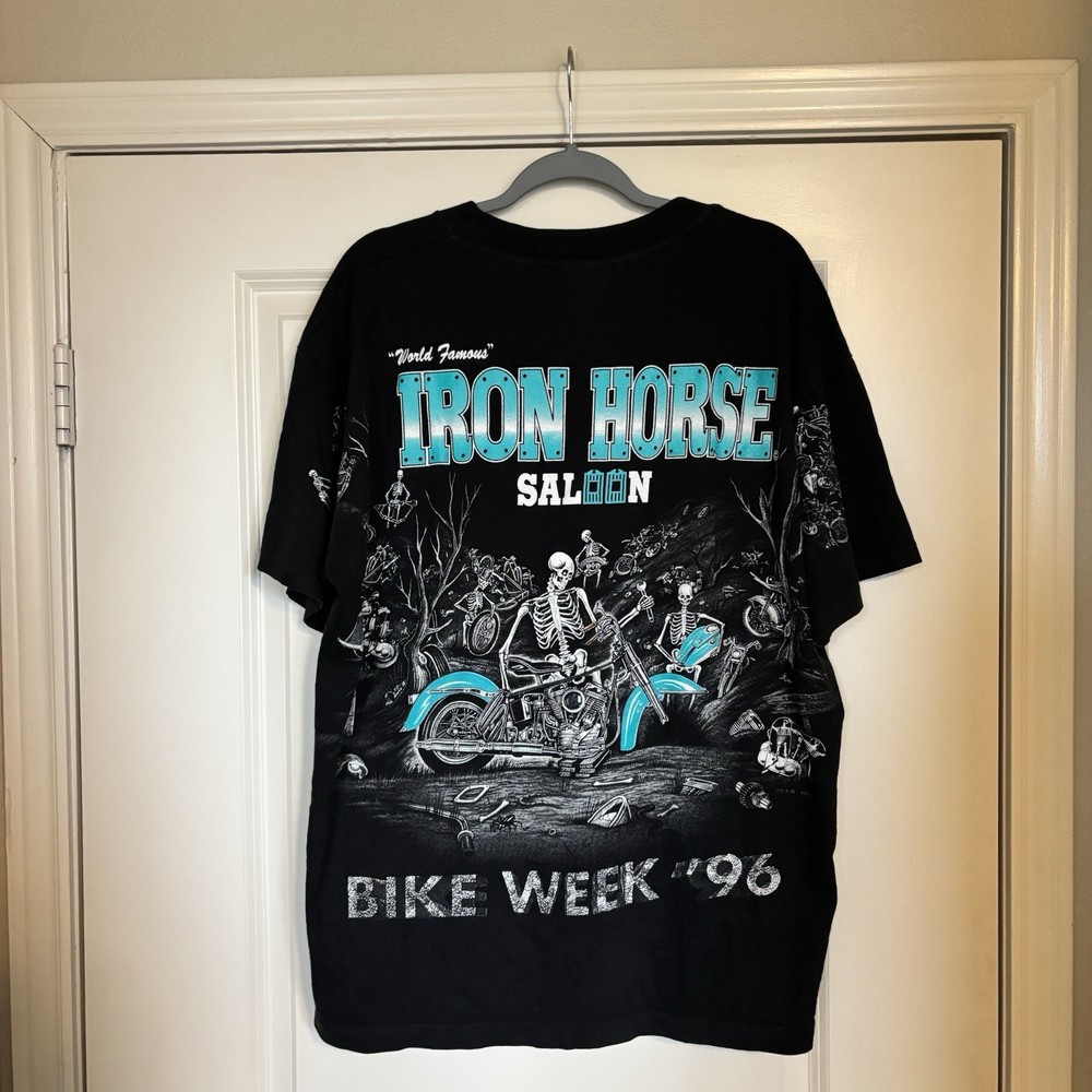 Vintage Bike Week 96 Iron Horse Saloon Skeleton Harley Scrapyard XL Mens T-Shirt