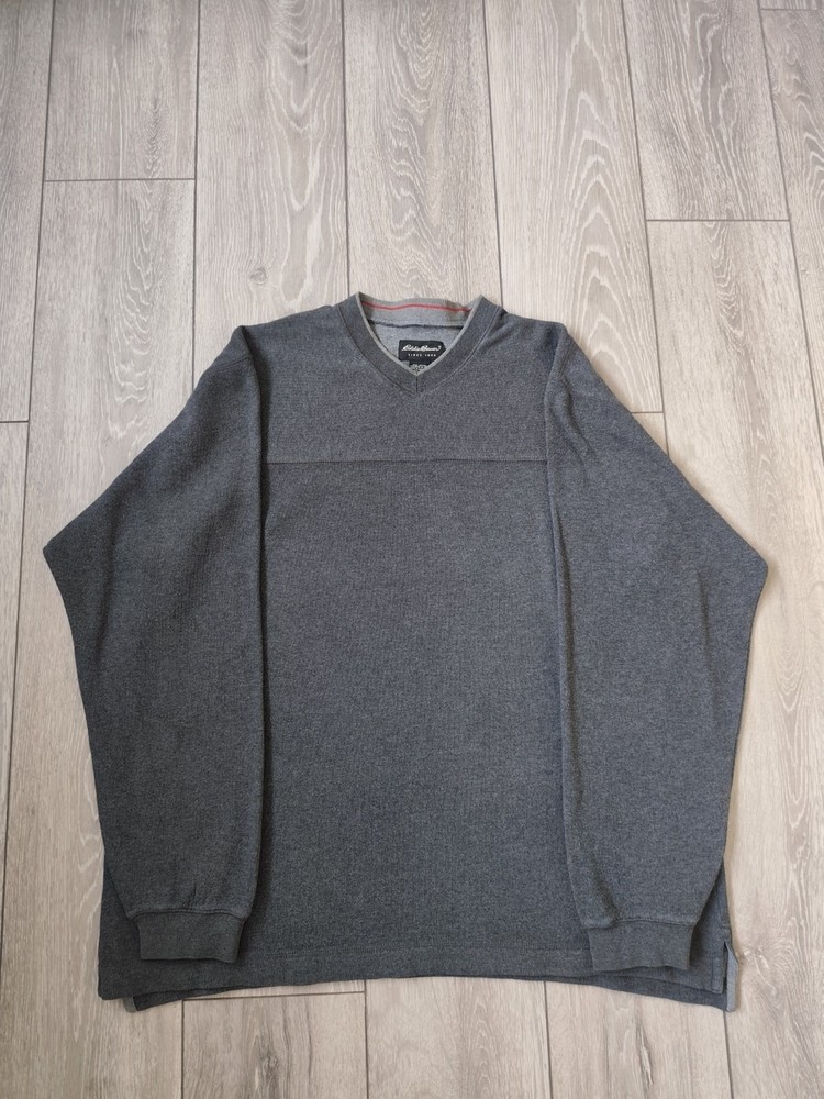 Eddie Bauer Men’s Dark Grey V-Neck Jumper Size L Sweater
