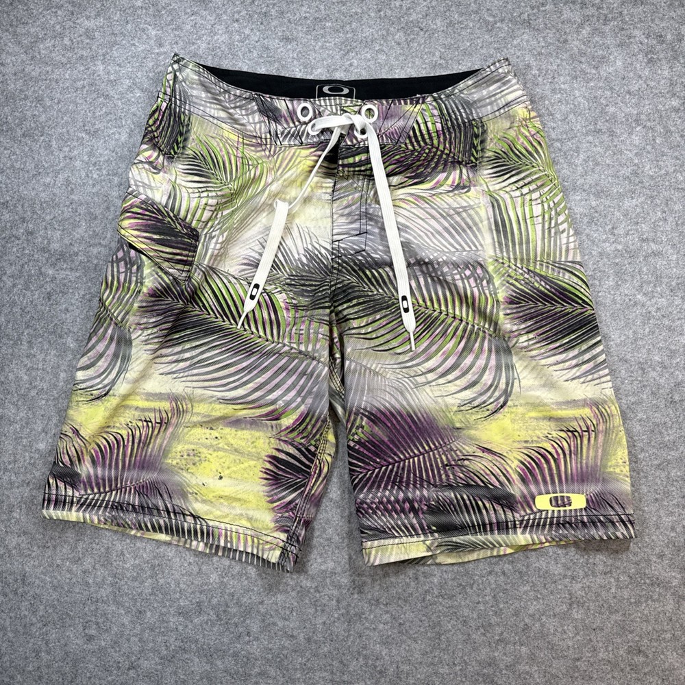 Oakley Men's Board Shorts Abstract Palm Leaves Size 32 Y2K Swim Trunks-image