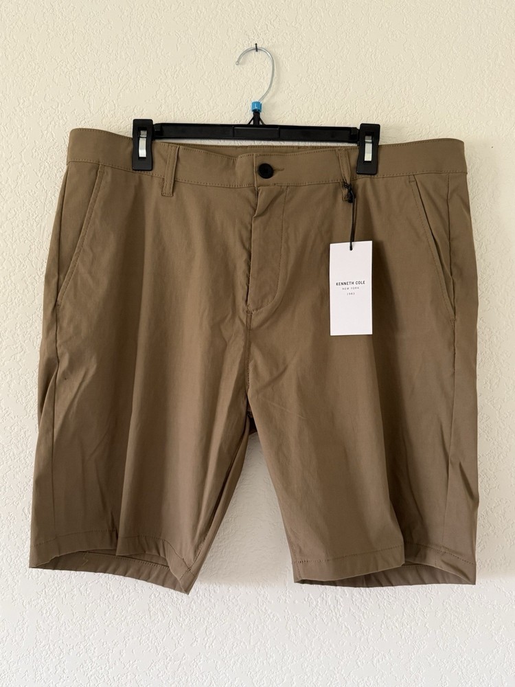 Kenneth Cole Tech Shorts Mens Sz 38 Lightweight Stretch Wicking Deep Khaki