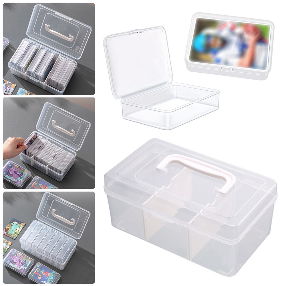 Portable Clear Plastic Box Playing Game Card Storage Box Case Container W/Handle