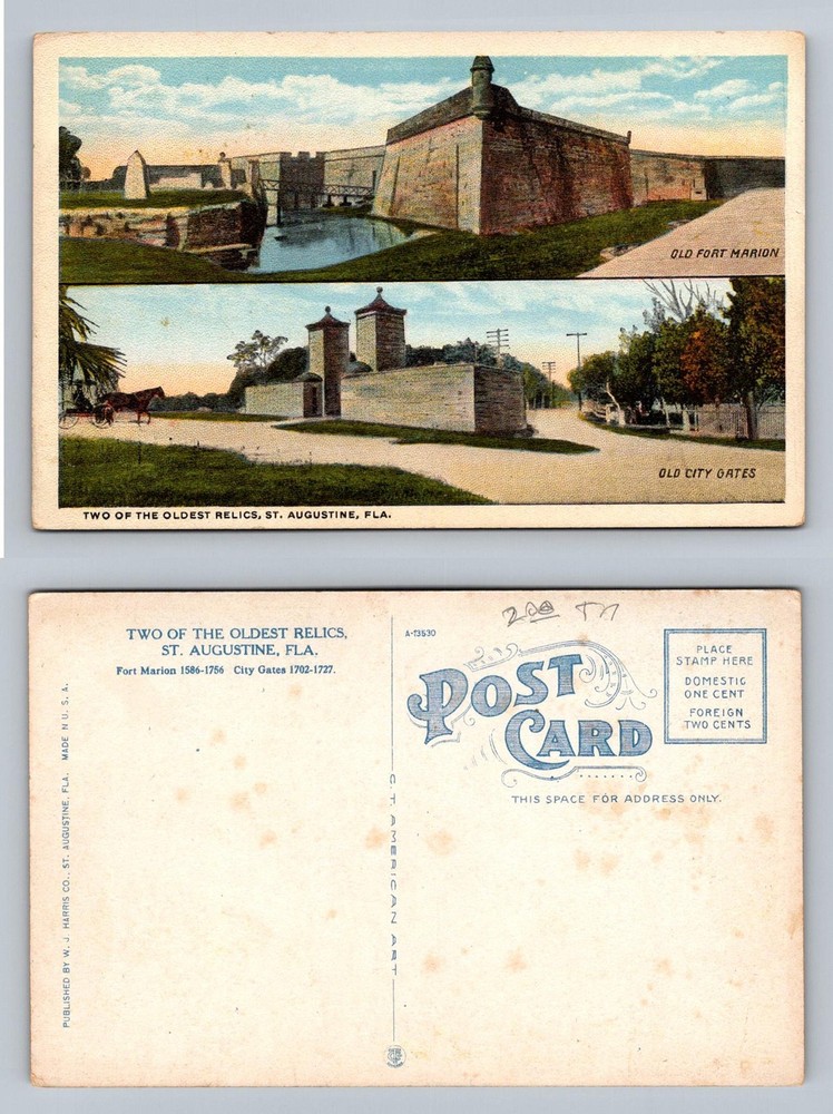 St. Augustine, FL-Florida, Fort Marion and City Gates Old PC Vintage Postcard