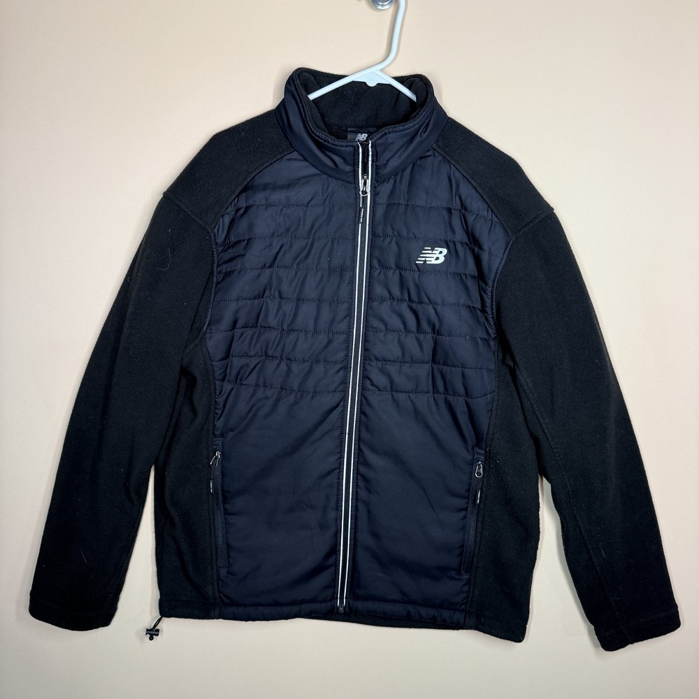 New Balance Hybrid Fleece Puffer Jacket Full Zip Black Men's Size Large L
