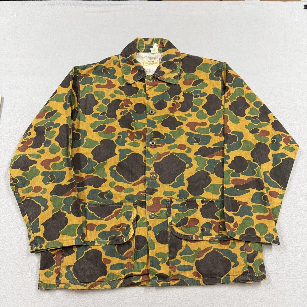 Vintage Saf-T-Bak Jacket Mens XL Green Camo Hunting Field Canvas Workwear