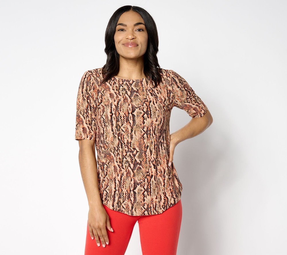 Women Control Women's Top Sz M Como Jersey Elbow Sleeve Multi-colored A652705
