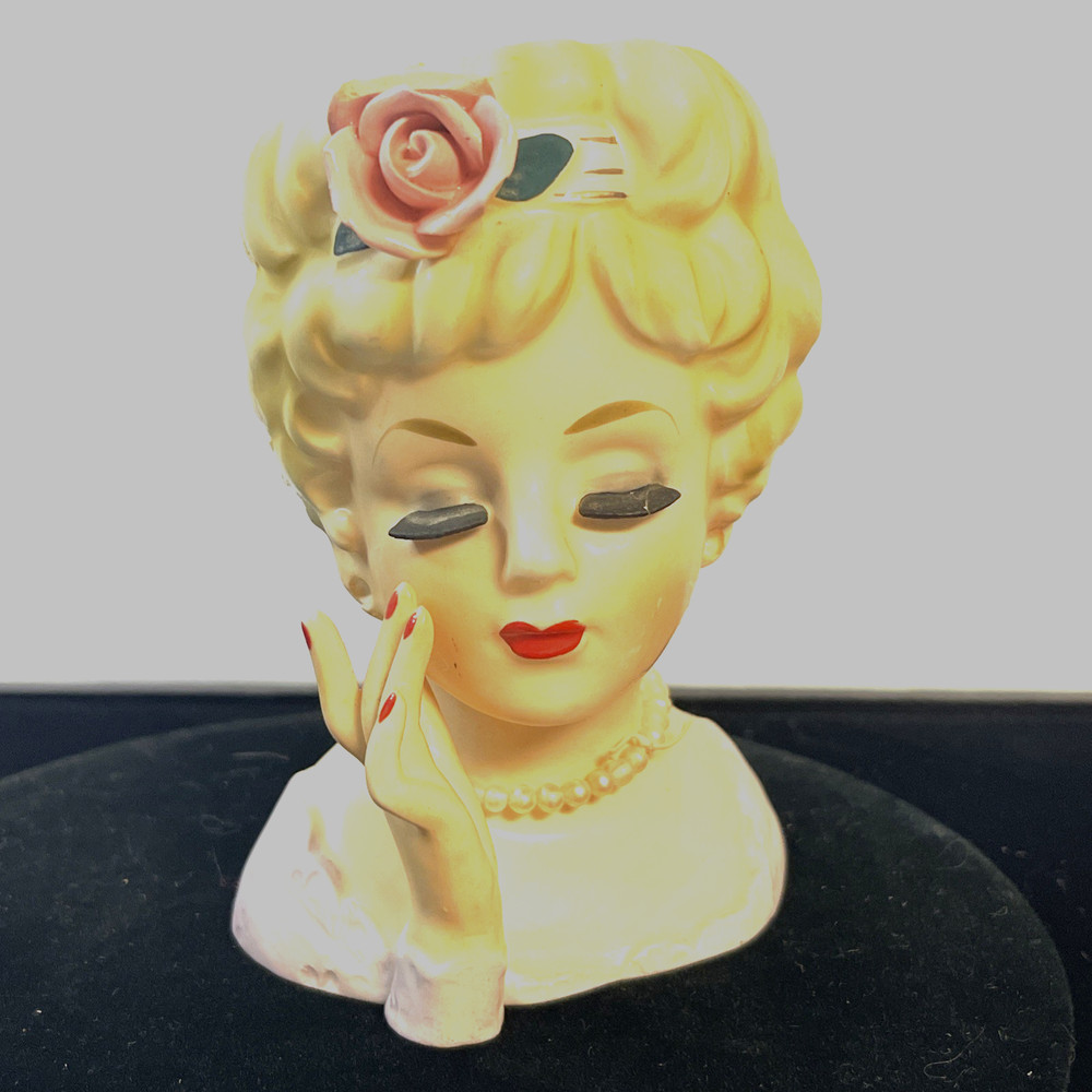Vintage 1961 Inarco Lady Head Vase with Pearl Necklace Japan W/Damage