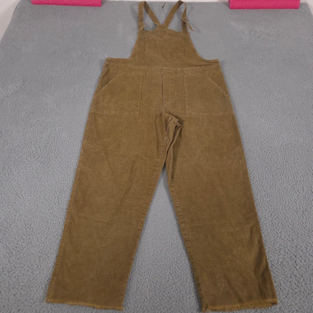 Aerie Overalls Womens Large Brown Corduroy Straight Leg Raw Hem Bib Dungarees