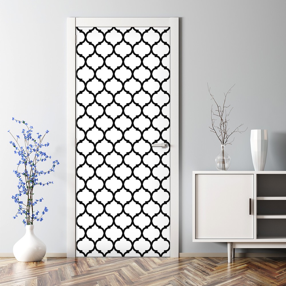 Black and white minimalist Moroccan wall sticker bubble-free self-adhesive door decal  