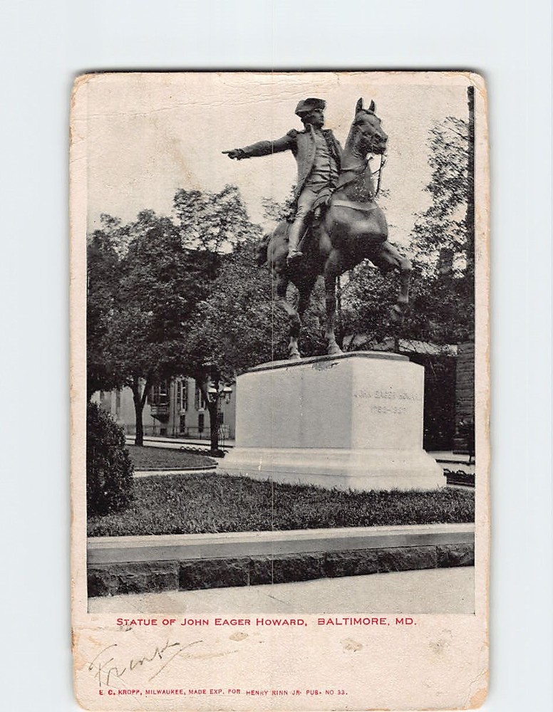 Postcard Statue of John Eager Howard in Baltimore Maryland
