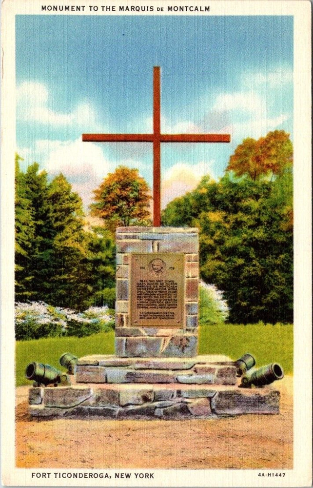 1940s Monument to Marquis Montcalm Fort Ticonderoga New York Vintage Postcard
