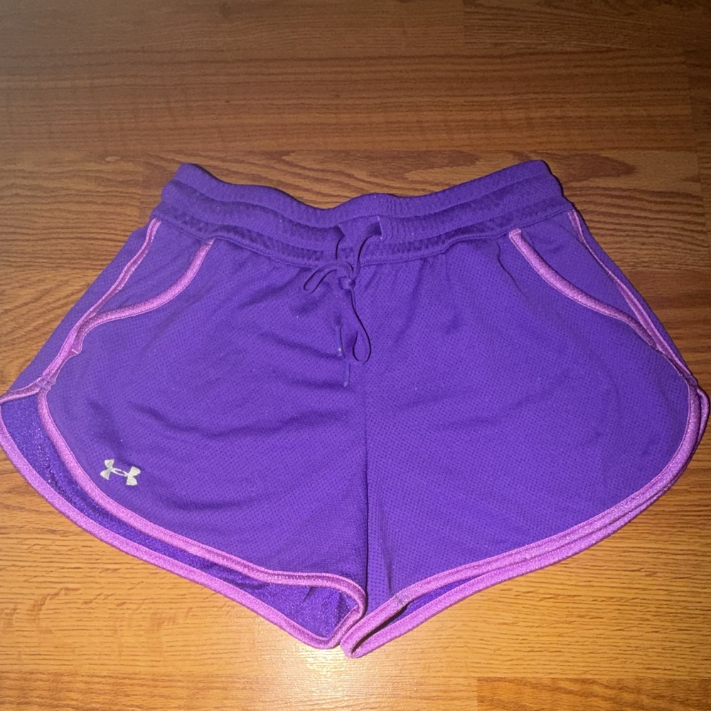 Under Armour Women’s Purple/Pink Solid Athletic Shorts Drawstring Elastic Xs