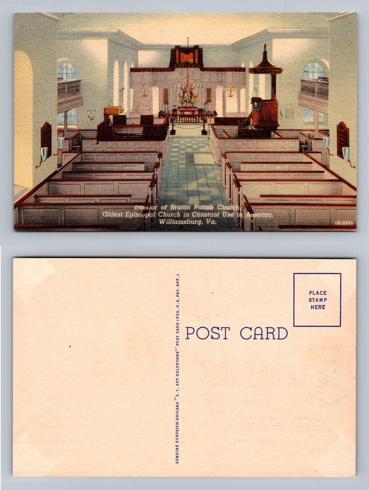Williamsburg, VA-Virginia Bruton Parish Church Interior View PC Vintage Postcard