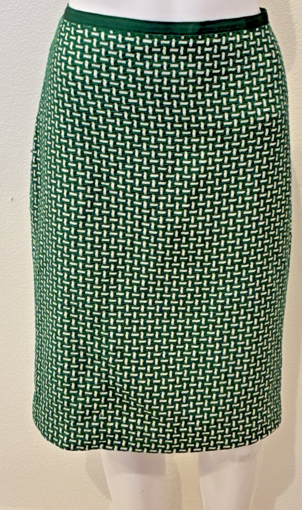 Vtg Talbots Old Money Tweed Basketweave Pencil Skirt Size 6 Green Career Preppy