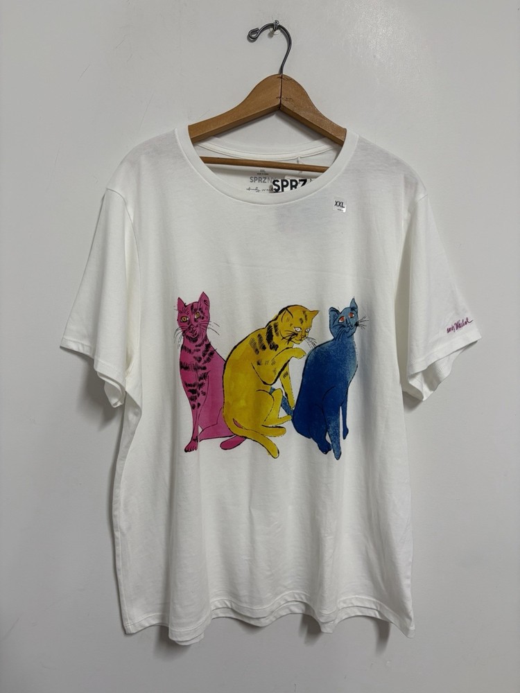 NWT Uniqlo SPRZ NY Andy Warhol White T Shirt Cats Artsy Unisex XXL 2XL Rare