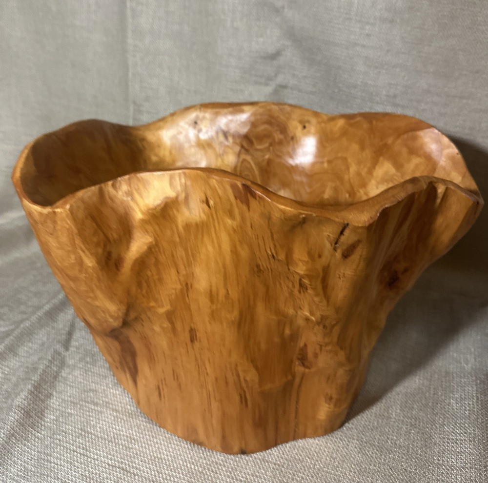 Hand Carved Burl, Wood Decorative Bowl With Natural Organic Shape, 11.5 H X 7.5