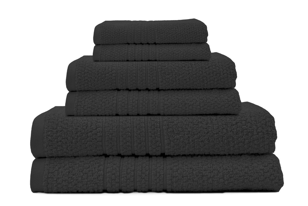 Soft Black Pastel Textured 6-Piece 100% Cotton Bath Towel Set