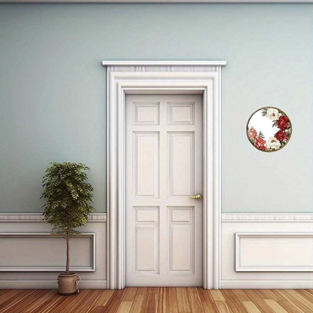 Vintage Baroque Peonies Floral Round Metal Wall Art Elegant