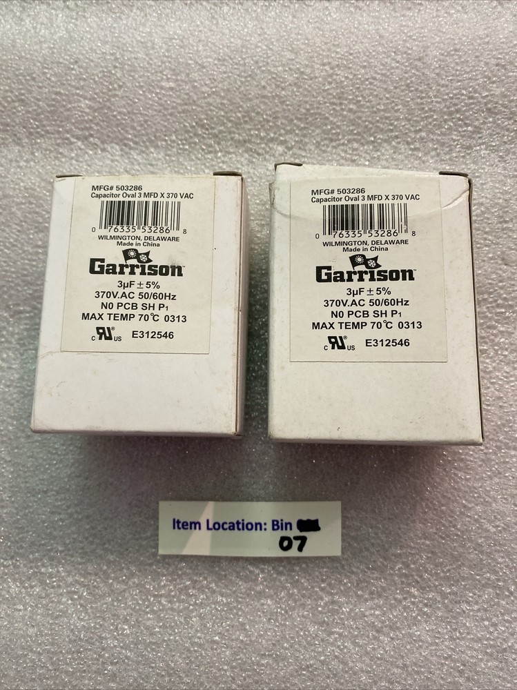 GARRISON 503286 Motor Run Capacitor, 3 Mfd, 370 VAC Lot of 2