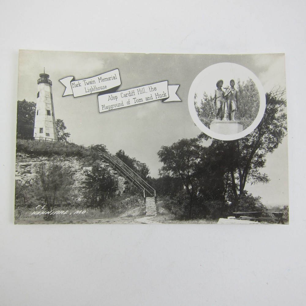 Real Photo Postcard RPPC Hannibal Missouri Mark Twain Memorial Lighthouse Cardif