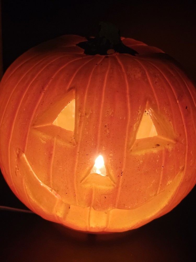 VINTAGE Gemmy Light Up Halloween Foam Blow Mold Lifelike Pumpkin Jack O Lantern
