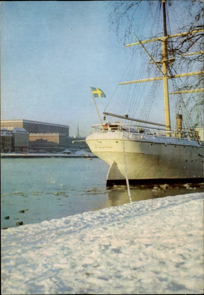 Ship Stockholm Sweden vintage postcard s727