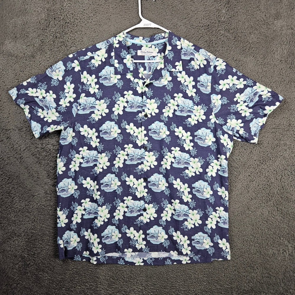 Tommy Bahama The Coconut Point Mens XL Shirt Navy Blue Floral Tropical Tencel XL