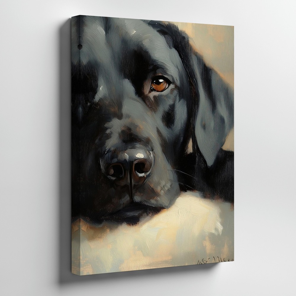 Black Labrador Dog Canvas Wall Art Close Up Portrait Animal Painting Print Home