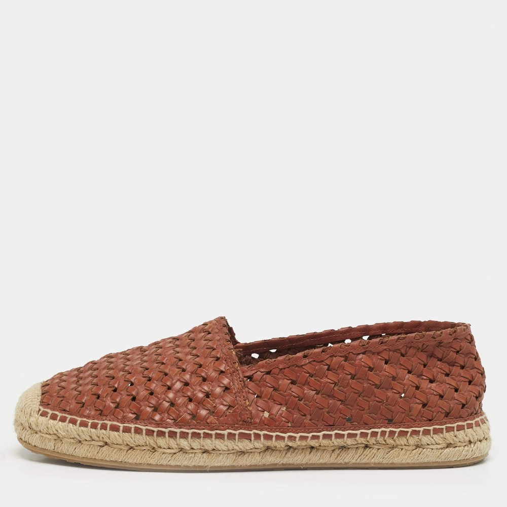 Dolce Gabbana Size 43 Brown Woven Leather Slip On Espadrilles
