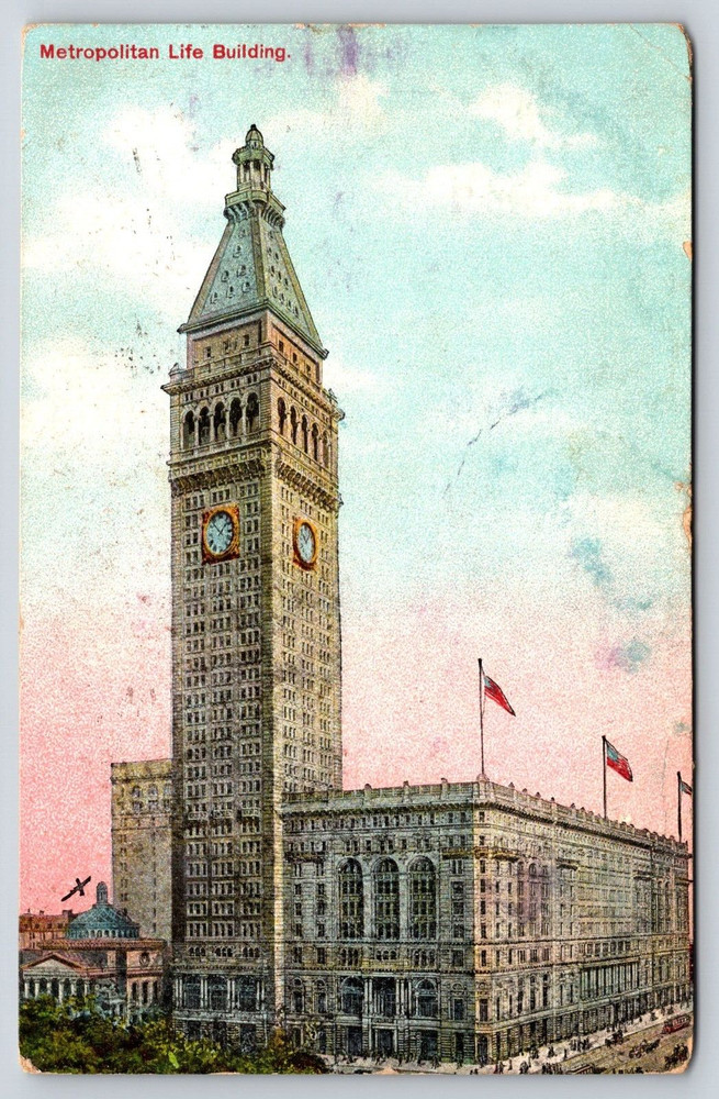 New York City Ny Metropolitan Life Building Tower Antique Vintage Postcard 1909