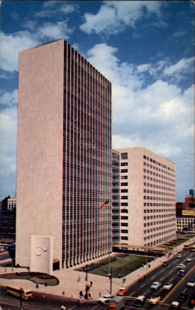 City County Building Woodward Avenue Detroit Michigan aerial view ~ 1950s-60s