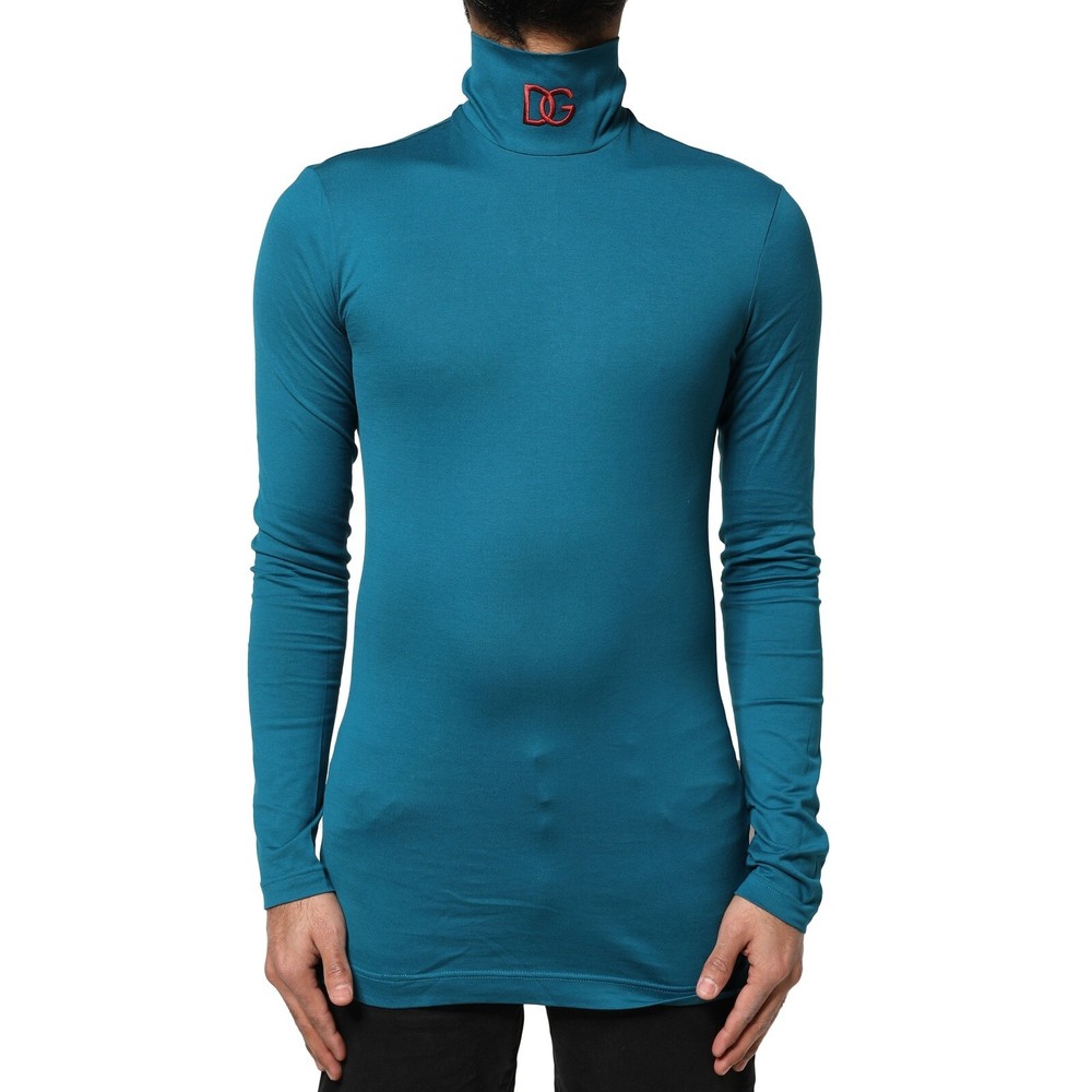 DOLCE & GABBANA Sweater Blue Cotton Turtleneck Long Sleeves IT44/US34/XS 600usd