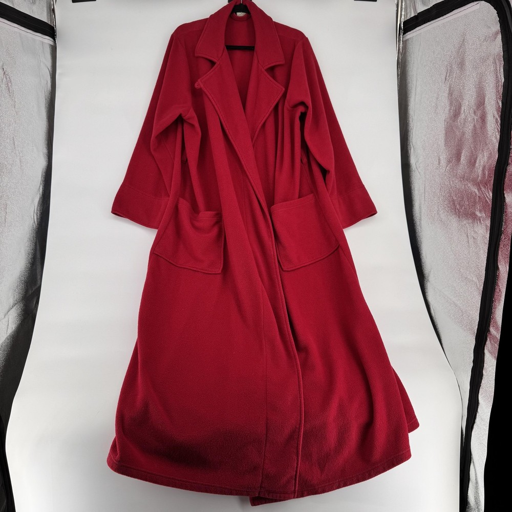 LL Bean Fleece Robe Womens 1X Red Long Lounge Bathrobe Warm Pockets