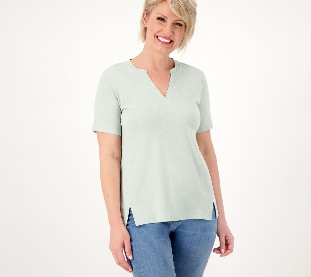Isaac Mizrahi Live! Women's Top Plus Sz 4X Bridgehampton Split White A625618