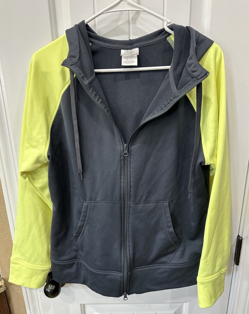 Danskin Now Full Zip Neon Yellow/Gray Activewear Women’s Hoodie Size L
