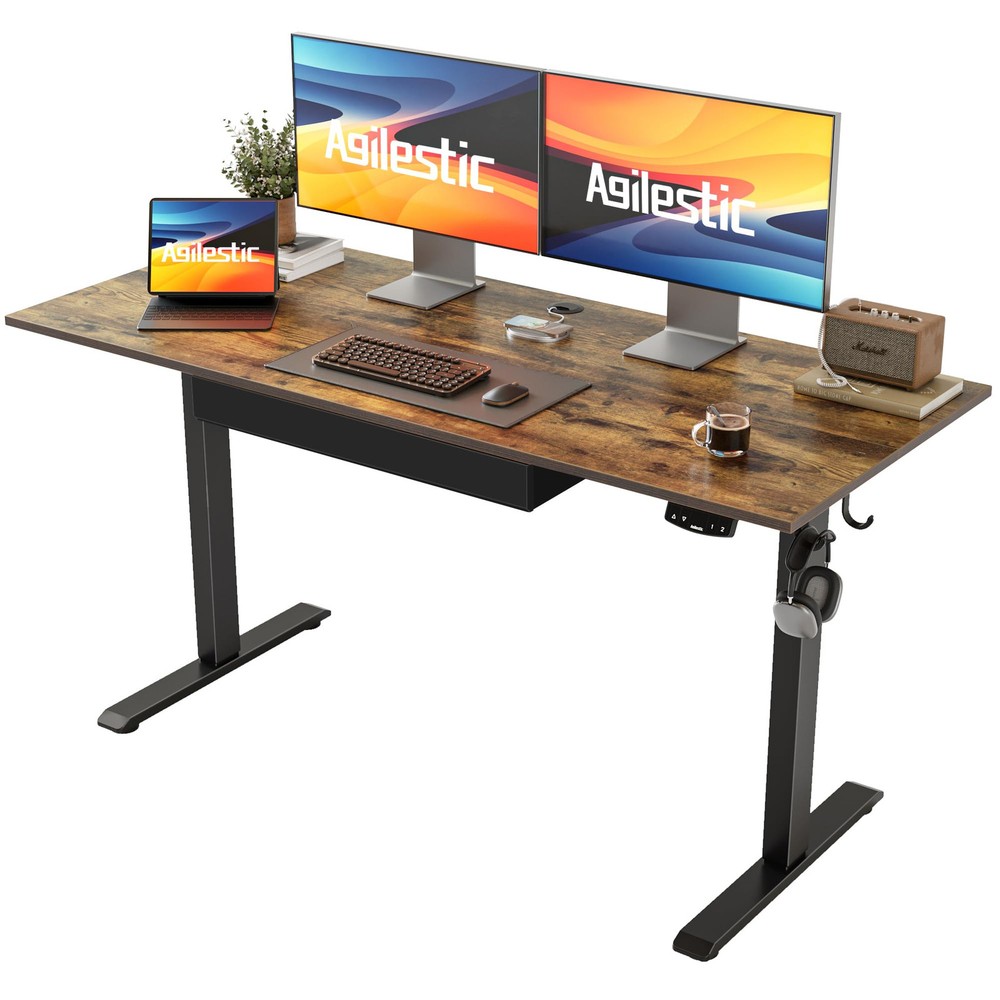 Adjustable Electric Standing Desk with Wooden Storage Drawer 55 x 24