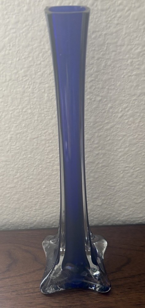 Tall Vase Cobalt Blue Glass Vase Faceted Blue To Clear Art Glass Bud Vase