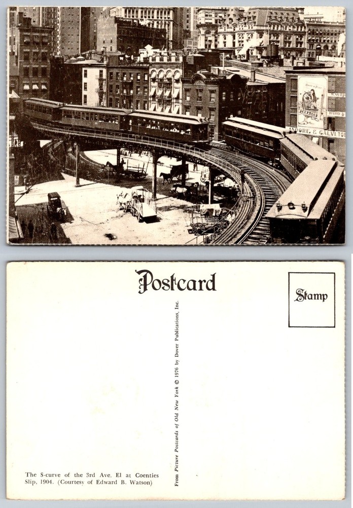 1904 NYC 3rd Ave El S-Curve Coenties Slip Elevated Train Dover Postcard 1976
