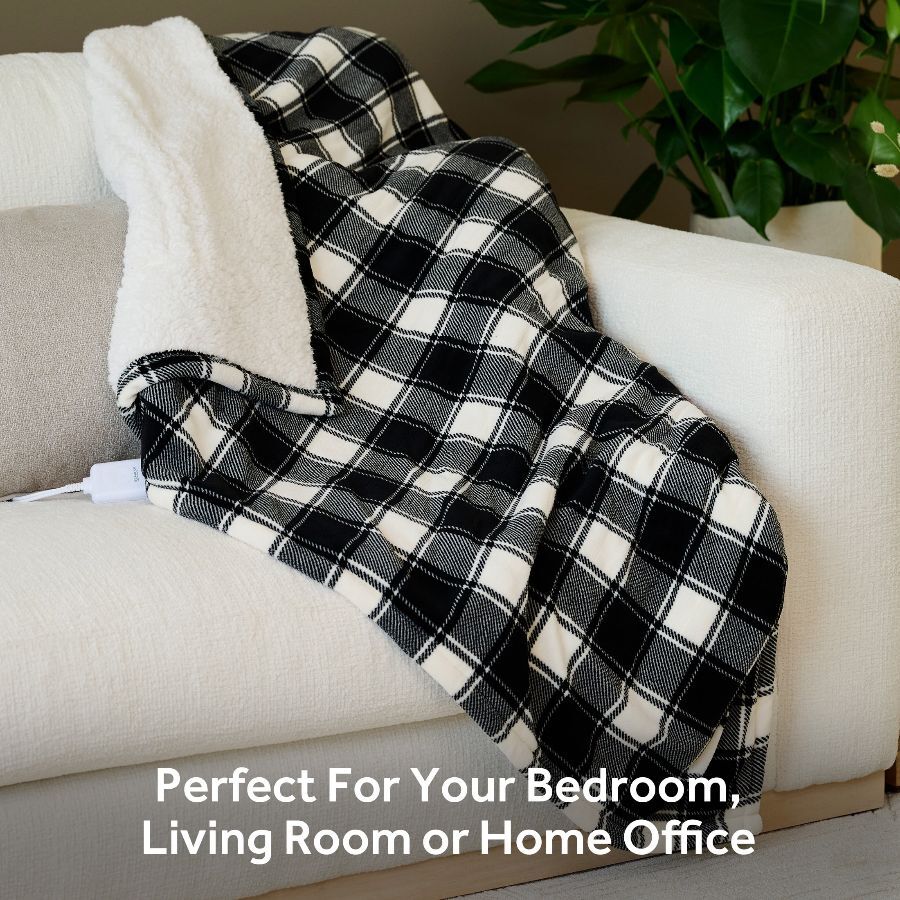White & Black Buffalo Plaid Microplush Sherpa (Faux Shearling), 4 Heat Settings