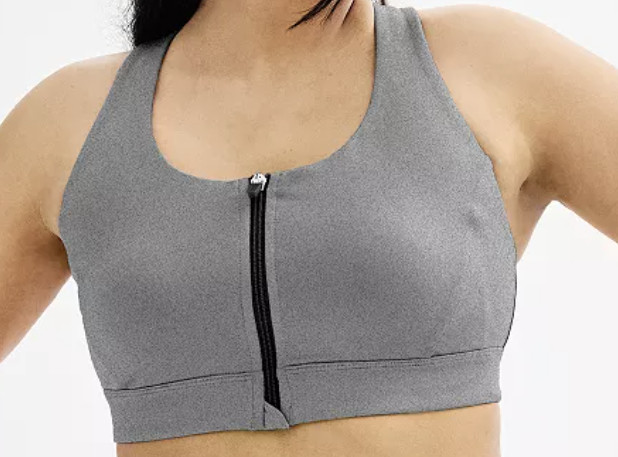 Bra Sports Gray Ultrastretch Medium Support Zip Front Women's M By Tek Gear