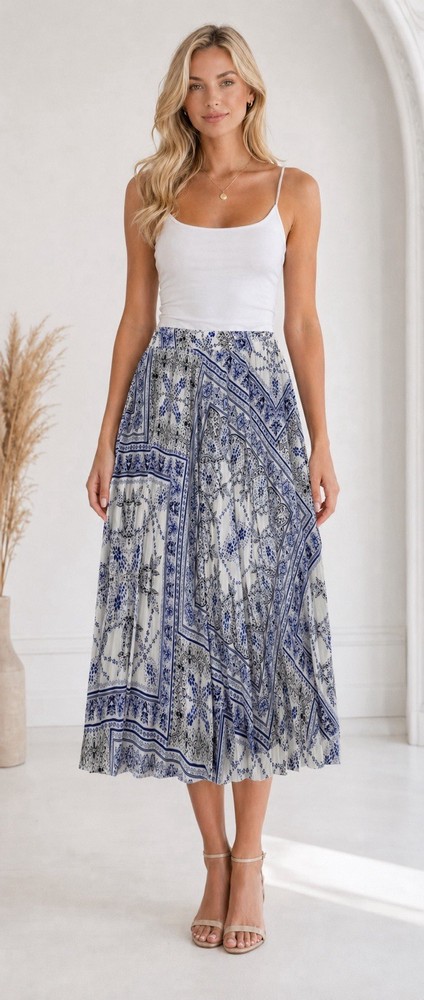 H&M Women’s Floral Midi Skirt Size 2 Pleated Elastic Waist Summer Boho Chic