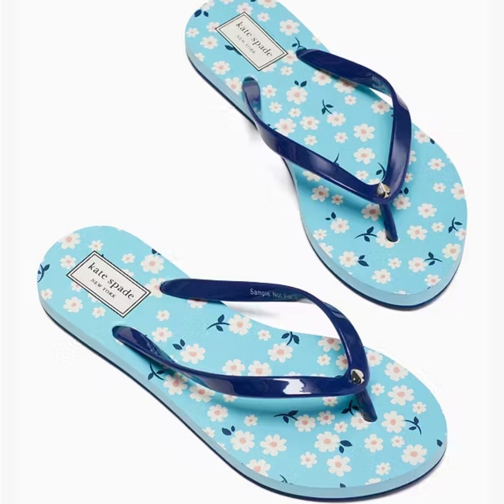 Kate Spade Blue and White Floral Daisy Fiji Sandals