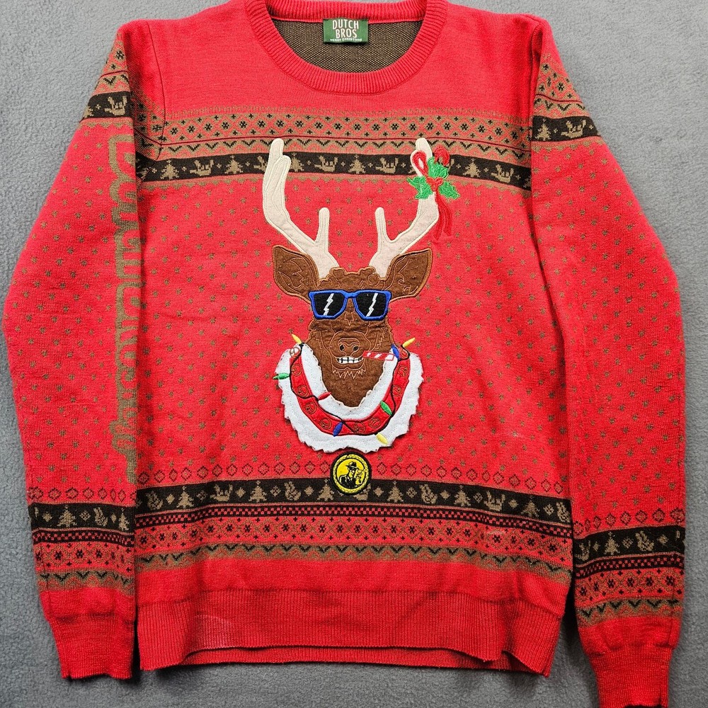 Dutch Bros Ugly Sweater Christmas Coffee Logo Cool Reindeer Womens Small
