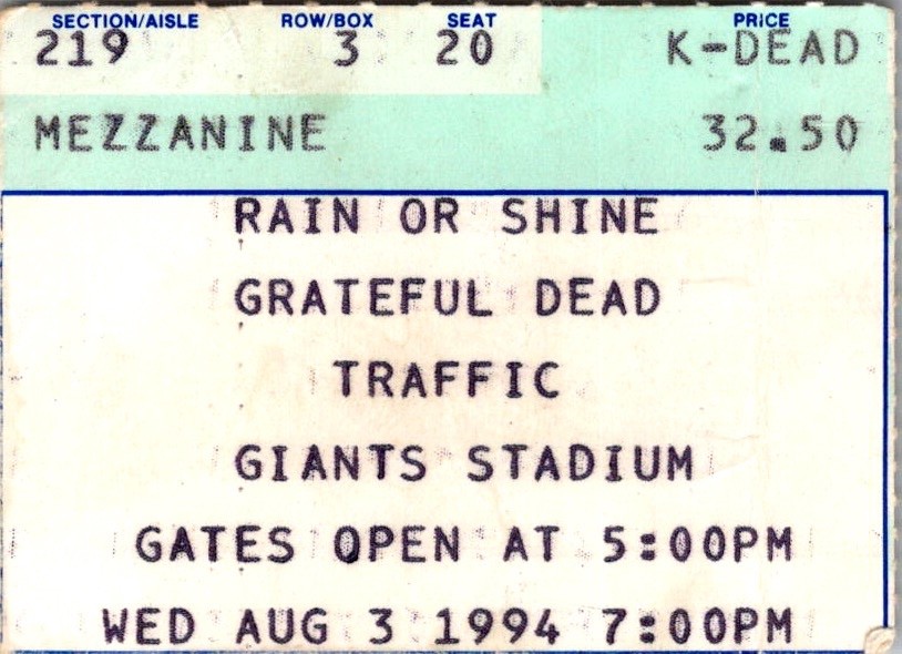 Grateful Dead & Traffic Concert Ticket, Giants Stadium, Aug. 3 1994