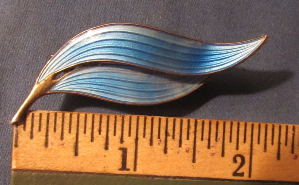 Vintage Aksel Holmsen Norway Sterling Silver & Blue Guilloche Enamel Brooch Pin