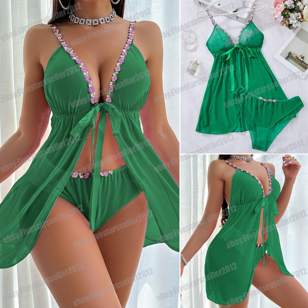 Babydoll Lingerie+Underwear Sexy Women's Nightwear Dress Lace Sleepwear G-string