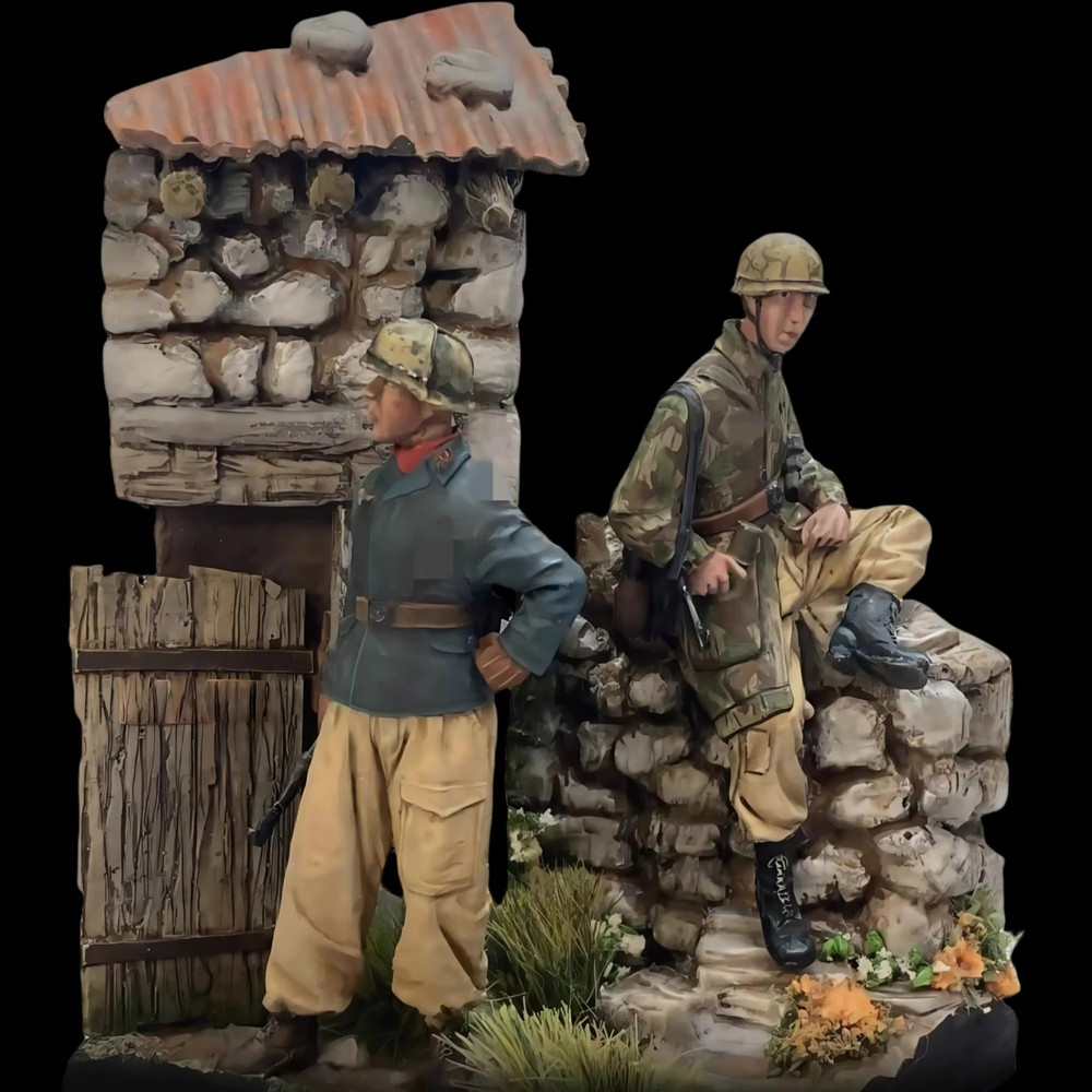 1/35 Scale WWII Italian & German Soldiers Diorama Resin Model Kit Stone Ruin
